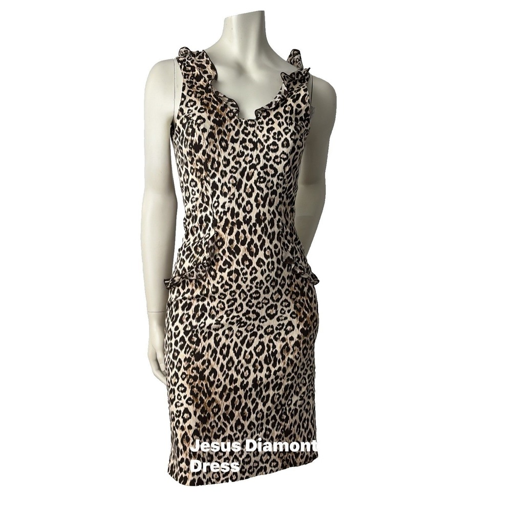 Jesus Diamante Leopard Print Ruffle Dress Hime Gyaru Mobwife Open Back XSmall